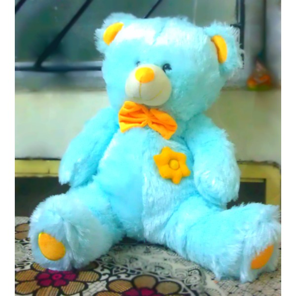 2 Feet Sitting Baby Blue Teddy Bear with Yellow Bow and Flower